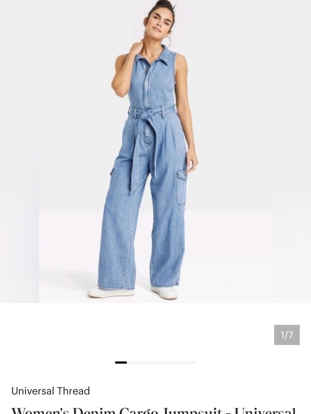 Universal Threads Light Blue Denim Cargo Romper with Self-Tie Belt
